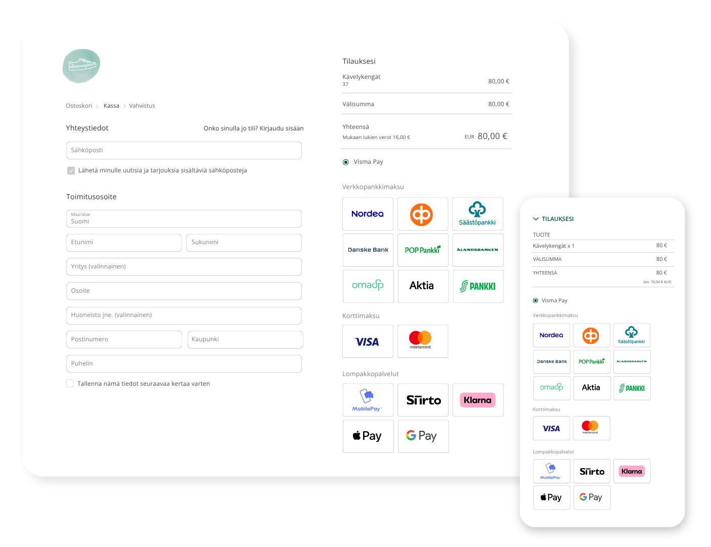 Visma Payn kassa selaimessa ja mobiilissa
